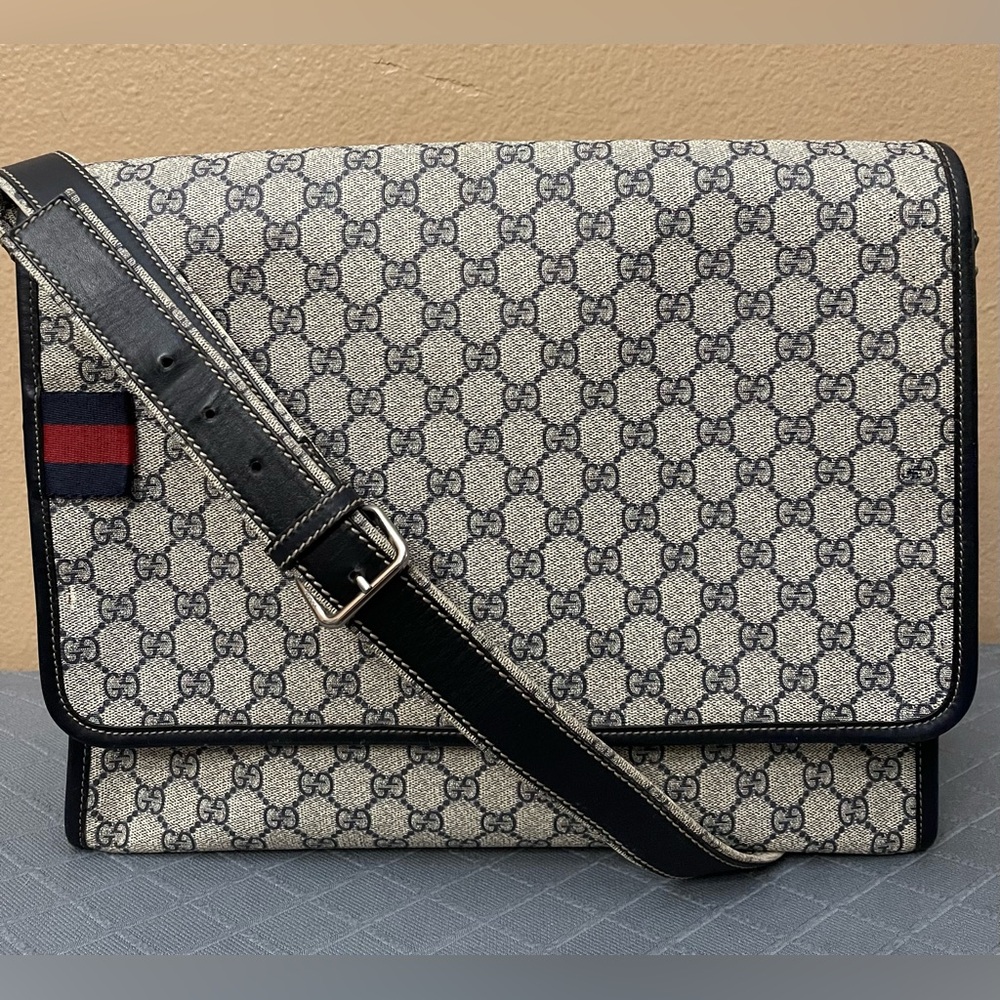 Gucci Monogram Black and Cream Messenger Bag